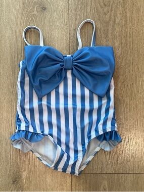 Classic Blue & White Striped Bow One-Piece Swimsuit for Baby
